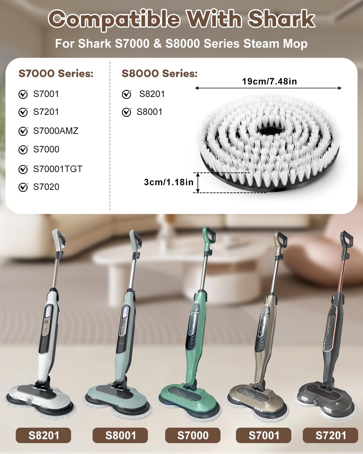 Chuancheng Confezione da 2 testine di ricambio per mocio S8201 per scopa a vapore Shark S8201 S8001 S7000 S7001 S7201 S7020 spazzola professionale per pulizia e lucidatura per pavimenti duri