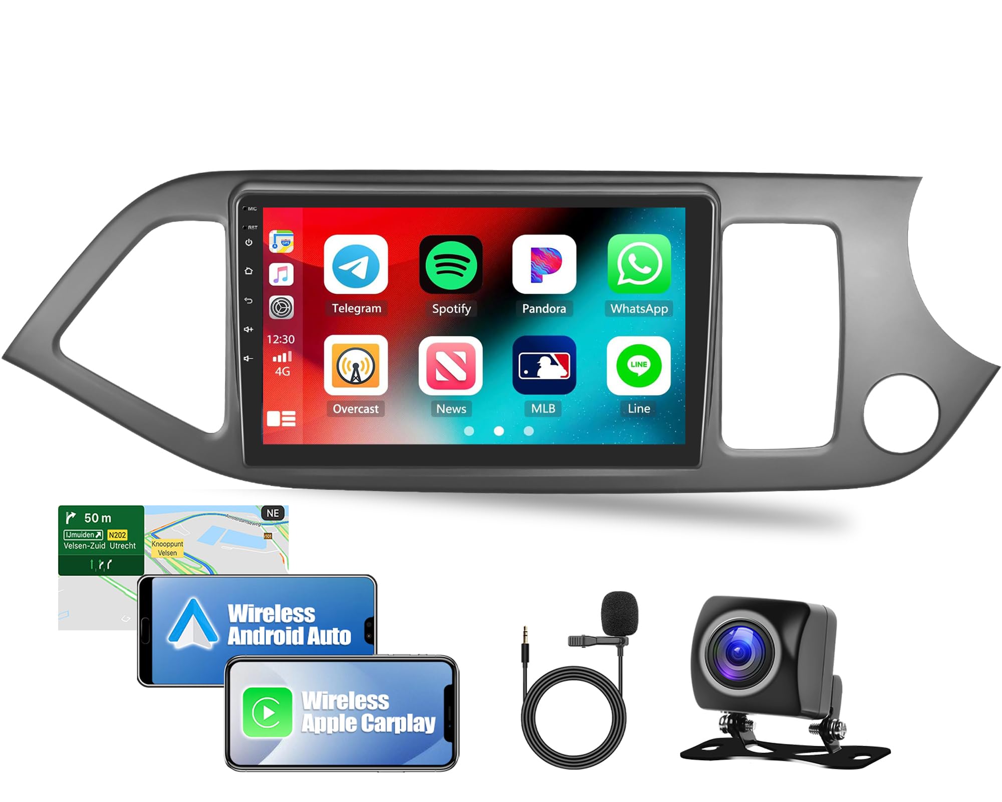 CAMECHO 2+64G Android 13 Apple Carplay Car Stereo for Kia Picanto Morning 2011-2017 Double Din 9 Inch Touch Screen Car Stereo with Sat Nav Bluetooth RDS HiFi WiFi SWC+Backup Camera+MIC