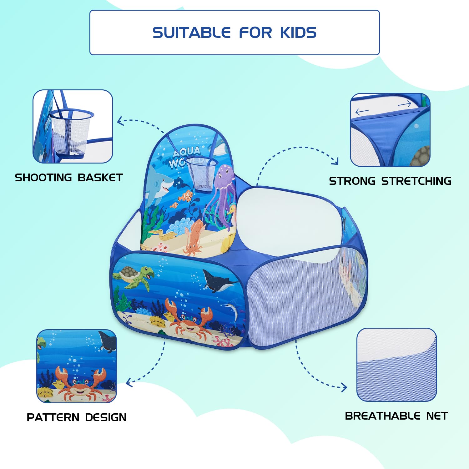 Amazon Brand - Jam & Honey Kid Aquatic Ball Pool, Ball Pit Structure (with 30 Balls) Multicolour - Image 5 thumbnail