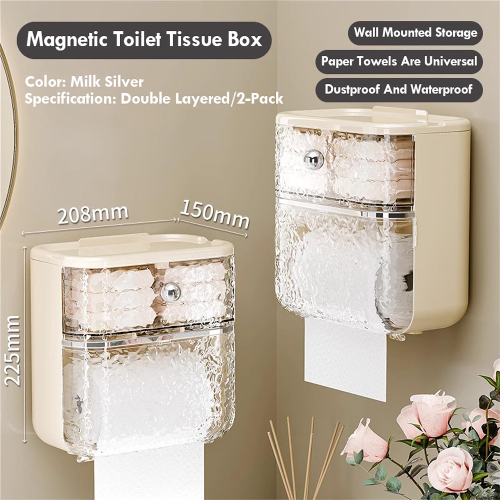 Porta Scottex Da Parete Scaffale Portaoggetti A Parete Non Perforato for Scatola Di Fazzoletti Da Bagno(Double 2)