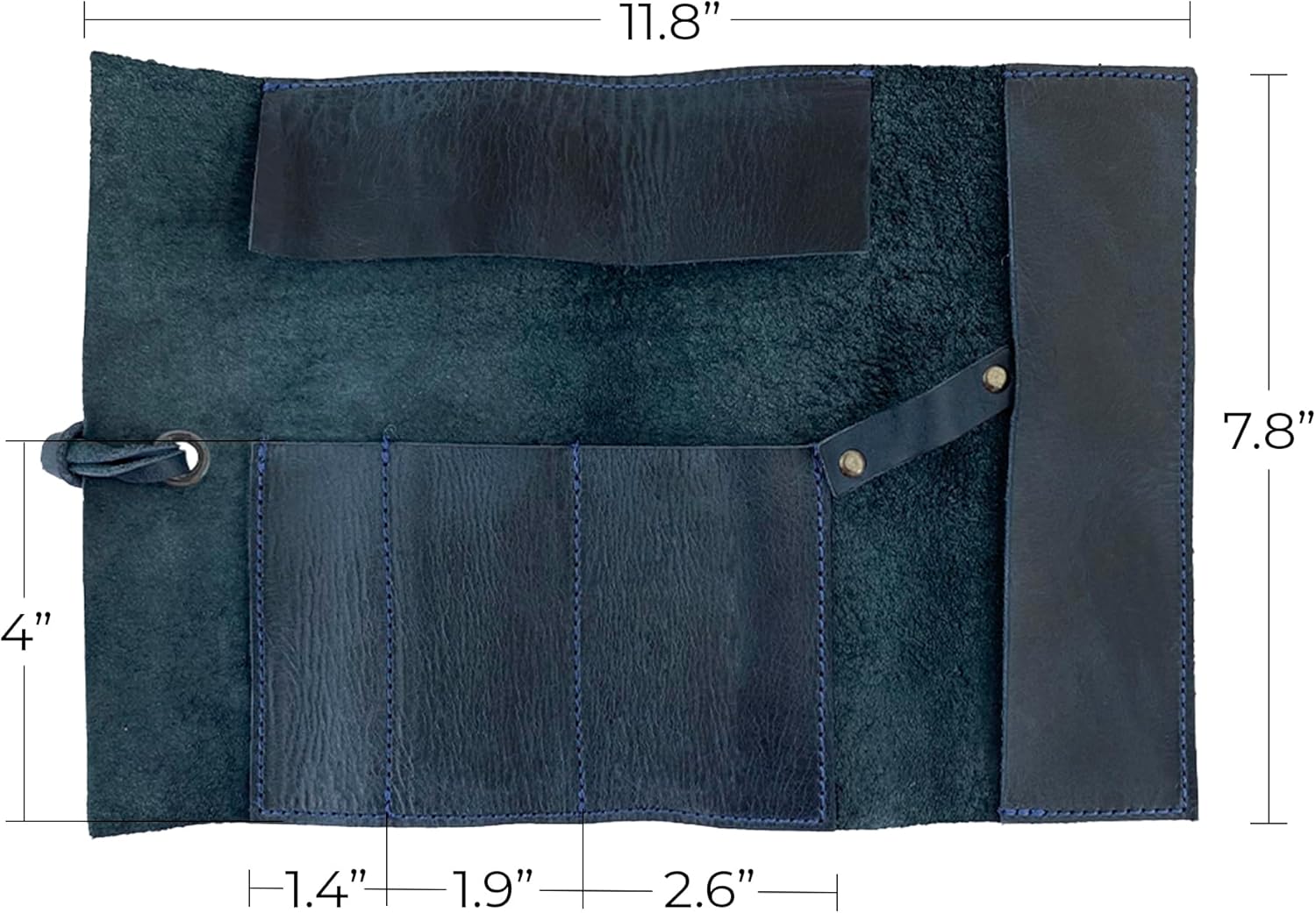 Hide & Drink, Rustic Pencil Roll Pouch, Multi-Purpose Storage Wrap for Scissors, Earphones, Organizer for Craft, Full Grain Leather, Handmade, Slate Blue