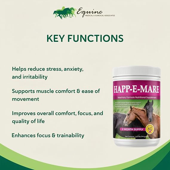 HAPP-E-MARE Equine Calming Supplement for Mares, Supports Balanced Behavior, Mood & Muscle Function, Herbal Powder with Vitamin E & Magnesium, 60 Servings