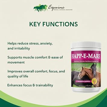 HAPP-E-MARE Equine Calming Supplement for Mares, Supports Balanced Behavior, Mood & Muscle Function, Herbal Powder with Vitamin E & Magnesium, 60 Servings