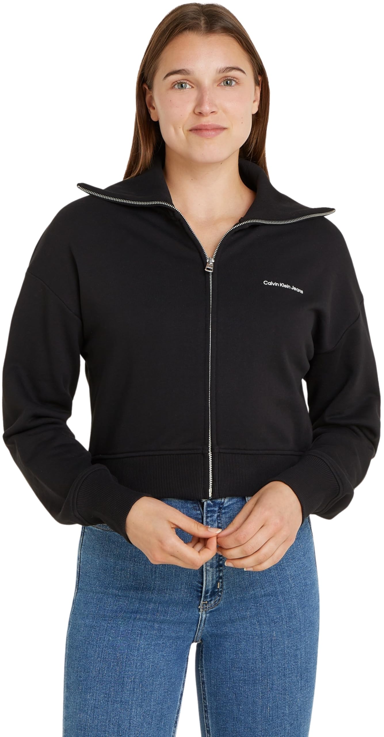 Calvin Klein Jeans Women's DIFFUSED MONOLOGO ZIP-THROUGH Zip Throughs, Ck Black, XL