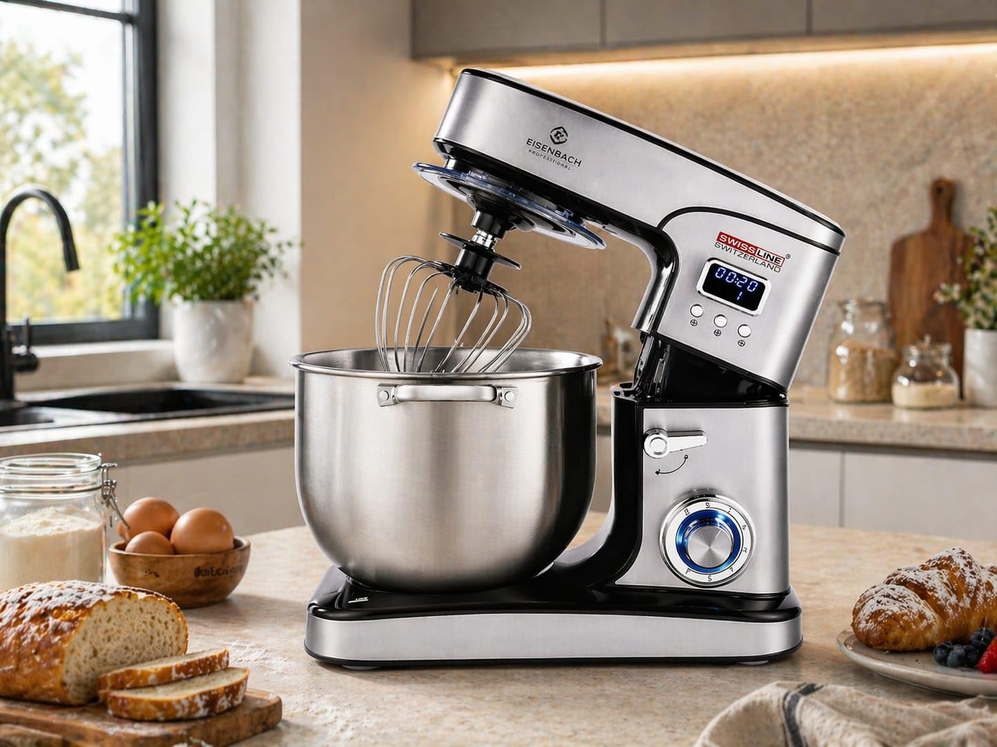 Amasadora Profesional 12L 2800W con Pantalla Digital, Robot de Cocina Multifunción, Bol de Acero Inoxidable y Accesorios para Amasar, Batir y Mezclar