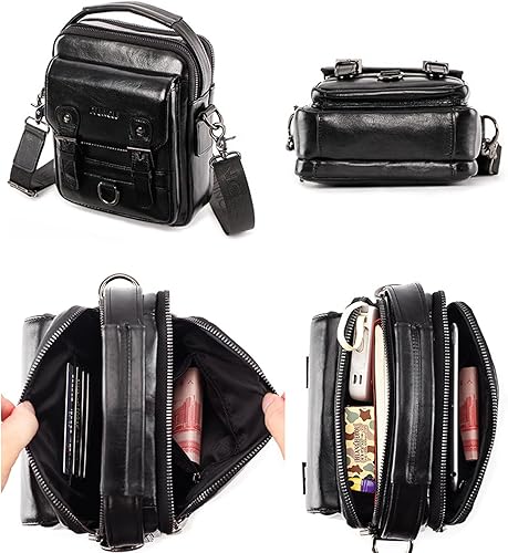 Miniatura 6 de Hebetag Bolso bandolera de cuero pequeño para hombre, para viajes al aire libre, negocios