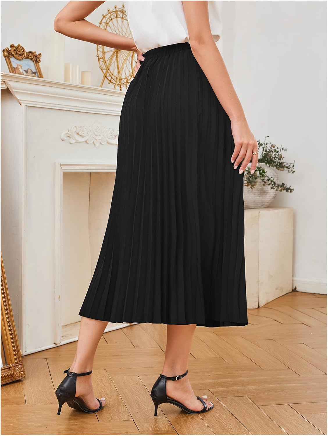 SweatyRocks Women's Casual Solid Longline Pleated Long Skirt - Image 2