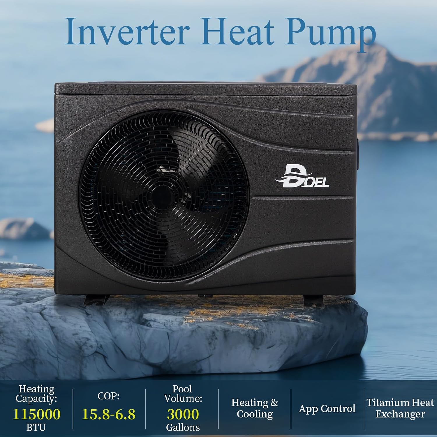 DOEL Swimming Pool Heat Pump, 120000BTU Full DC Inverter Pool Heater for Pools up to 30000 Gallons, High Efficiency Pool Heater with WiFi Smart Control Panel, 220-240v 50Hz