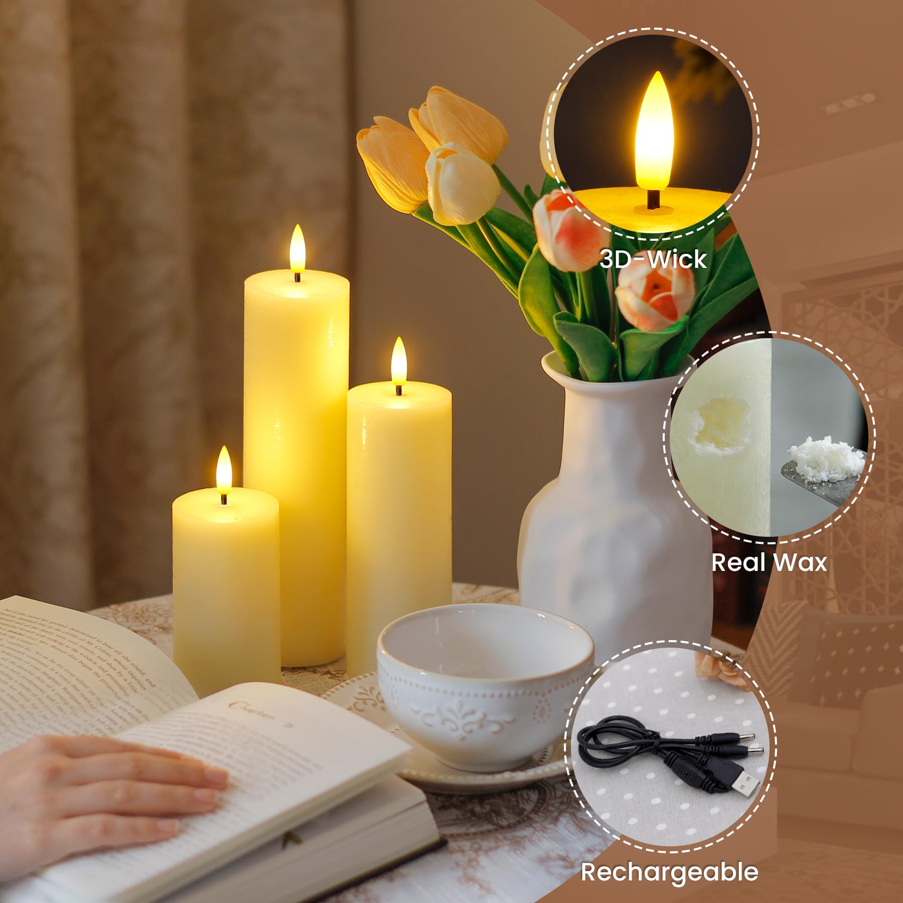 Candele Coniche A LED Ricaricabili Con Base Di Ricarica – 6 Pezzi, Vera Cera, Fiamma 3D, Telecomando E Timer, Calde E Sicure - 2