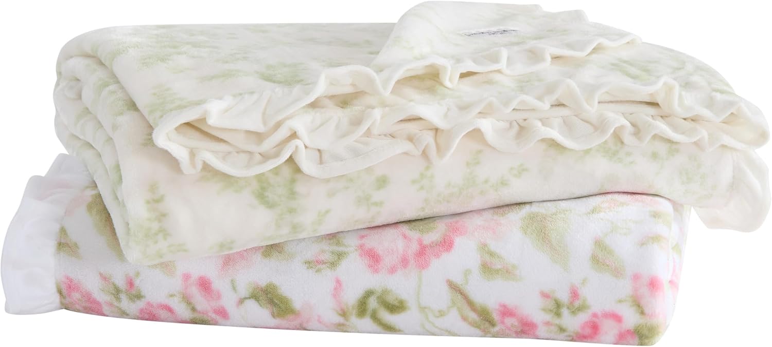 Laura Ashley - Plush Throw Blanket, 50x70, Soft and Warm with a Lightweight Feel, Floral Design, Morning Gloria Pink
