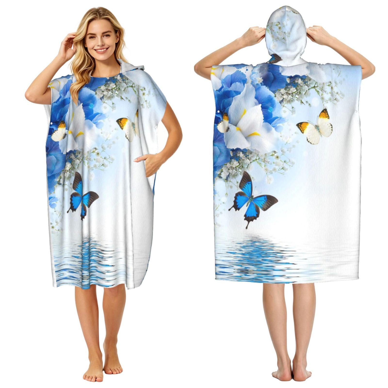 Peignoir à capuche imprimé fleurs pour adulte | Poncho éponge de plage