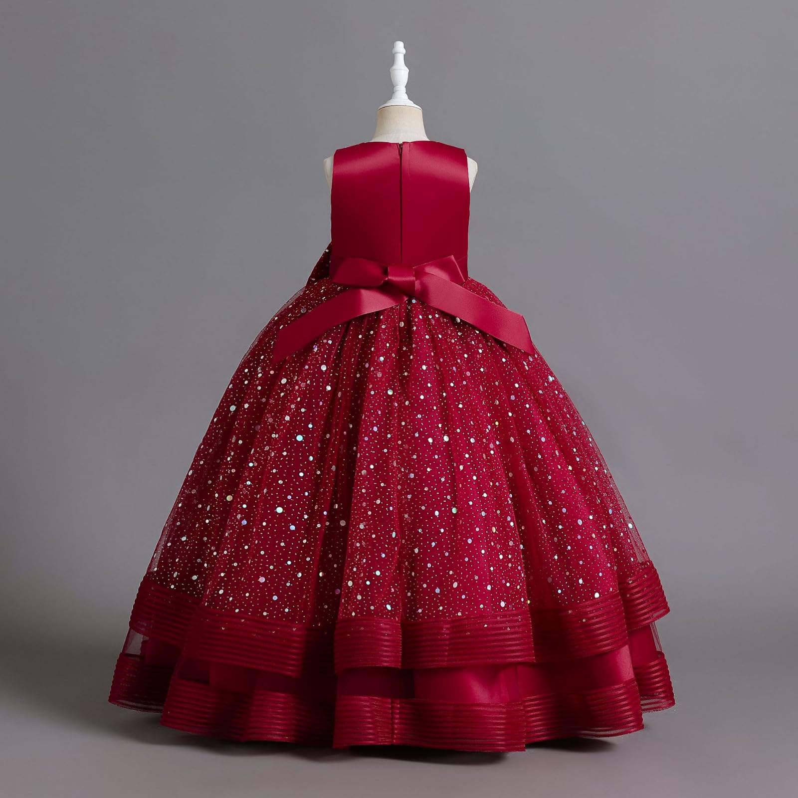 Generisch Kleid MäDchen Festlich - Paillettenkleid mit Großer Schleife Prinzessin Partykleid Blumenmädchen Festliche Ballkleidung für Elegantes Glitzerndes Tüllkleid