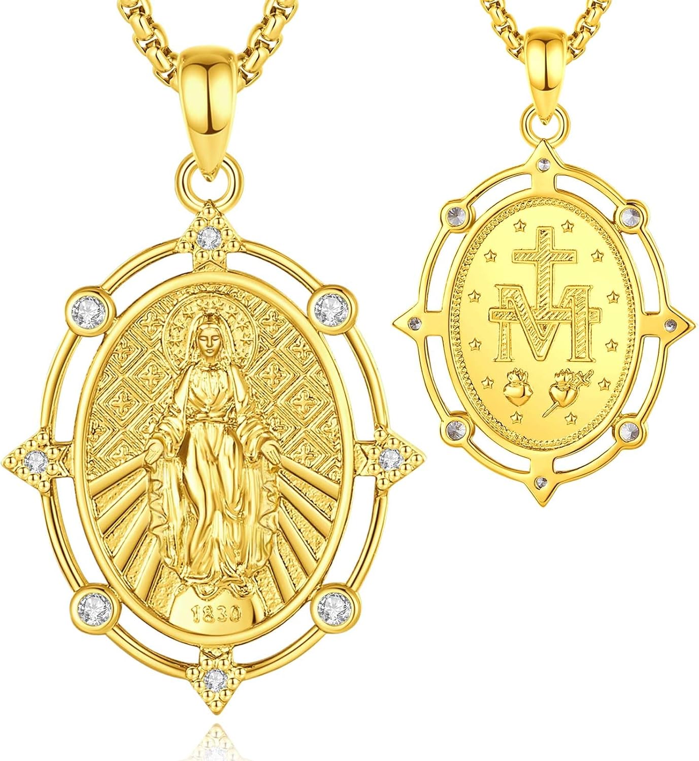INFUSEU Catholic Protection Faith Necklace Collection, Virgin Mary St Benedict St Christopher St Florian St Joan of Arc