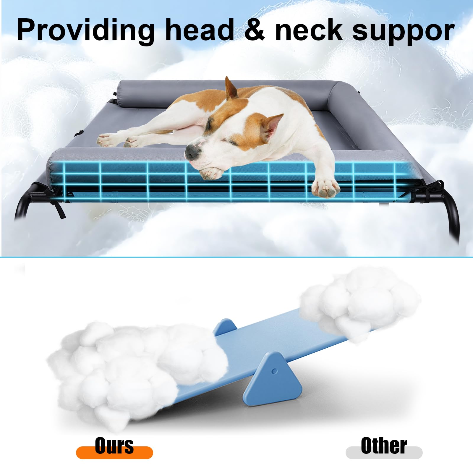 Large Elevated Dog Bed with Pillows, Outdoor Cooling Raised Pet Bed with Bolster, Indestructible Chew Proof Dog Cot with Breathable Teslin Mesh, Washable Durable Dogs Hammock for Large Indoor(XL) - image 2