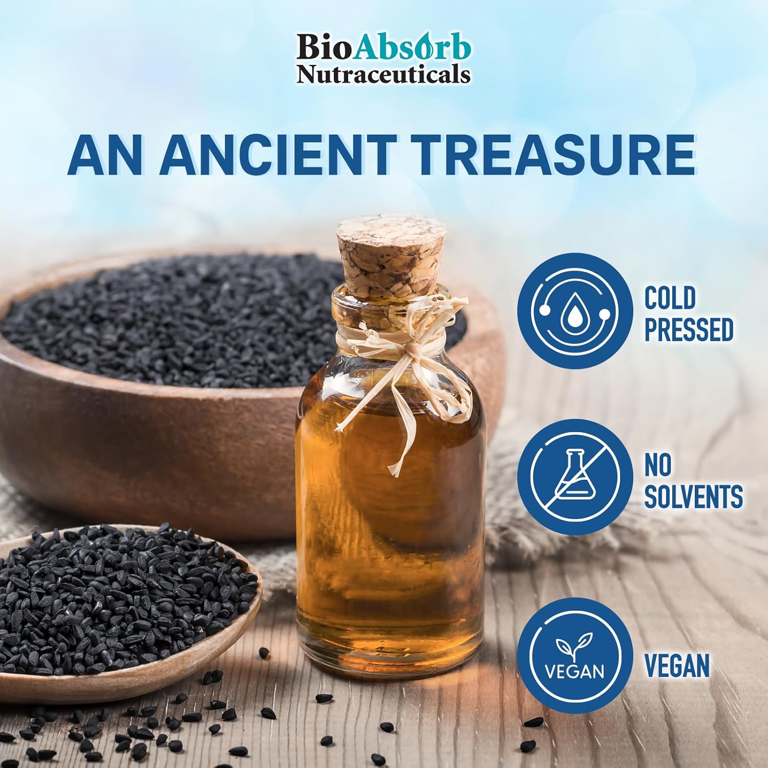 Bio Absorb Black Seed Oil Cold Pressed Capsules. 200 softgels, 500mg (50-Day Supply). No Aftertaste.