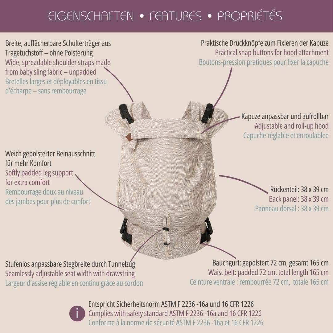 Hoppediz Primeo Babytrage für Neugeborene – Ergonomische Babytrage aus 100% kbA Baumwolle – Bauchtrage, Hüfttrage & Rückentrage