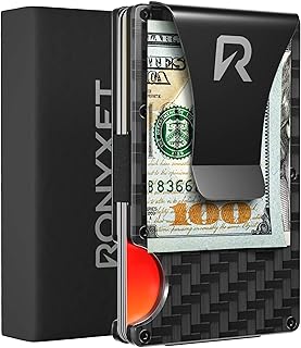 Minimalistic Carbon Fiber Wallet for Men - RFID Blocking Wallet, Business Card Holder and Credit Card Holder for Men - Front Pocket Aluminum Slim Metal Wallet with Metal Money Clips