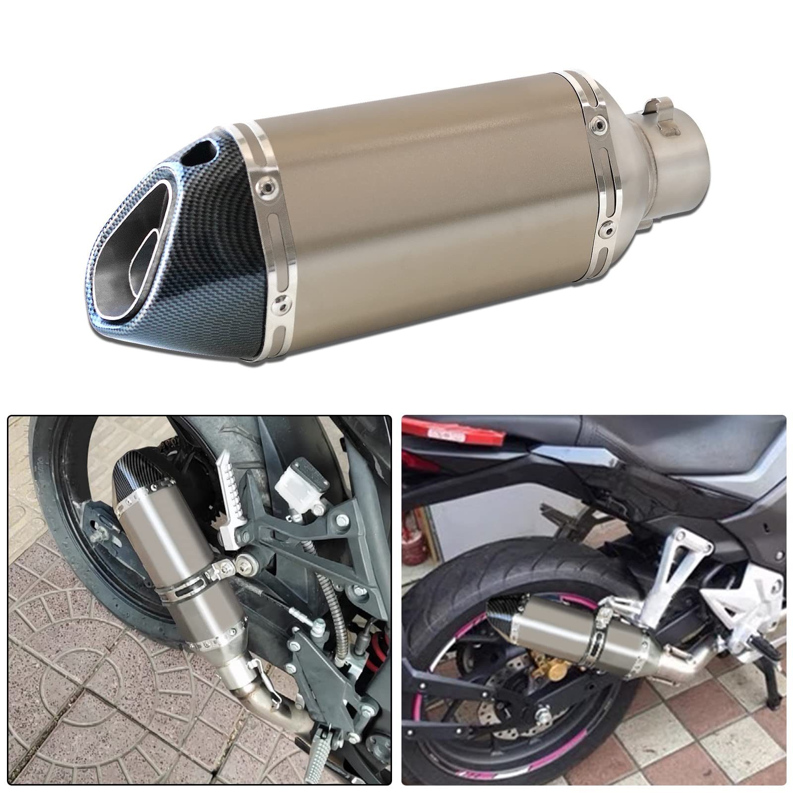 Tubo di Scarico Silenziatore Moto da 31 cm, Universale con Interfaccia 38-51MM per Moto da Cross e da Strada, Scooter, Quad