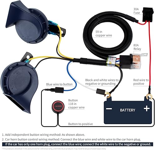 Miniatura 7 de FARBIN Kit de bocinas de coche con botón de 12 V para bocinas de aire eléctricas de coche (cuerno de carro con arnés y botón, 12 V)