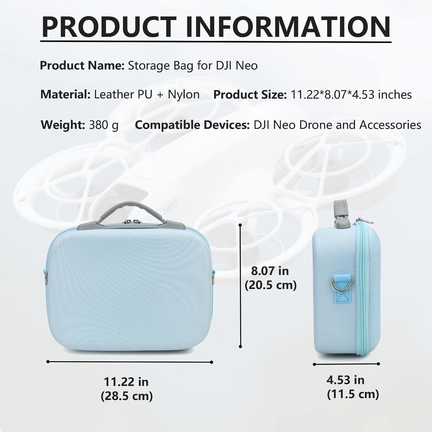Carrying Case for DJI Neo-Portable PU Protective Storage Bag with YKK Zipper for DJI Neo Fly More Combo,RC-N3 Remote Controller, Neo Intelligent Flight Battery & Aceessories-Blue