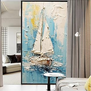 Abstract Art Skiff Window Privacy Film Western Modern Americana Stained Glass Window Coverings Static Cling Window Film for Home Office Stores 17.7Wx23.6L