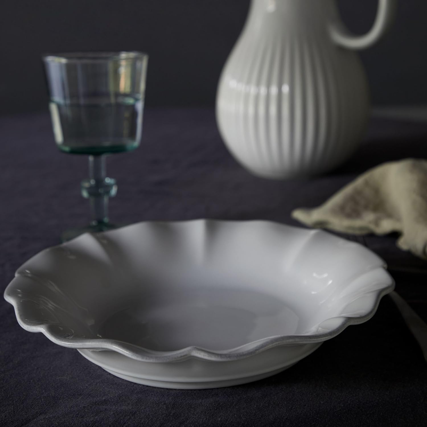 Costa Nova Ceramic Stoneware 10'' Soup Pasta Plate - Rosa Collection, White | Microwave & Dishwasher Safe Dinnerware | Food Safe Glazing | Restaurant Quality Tableware