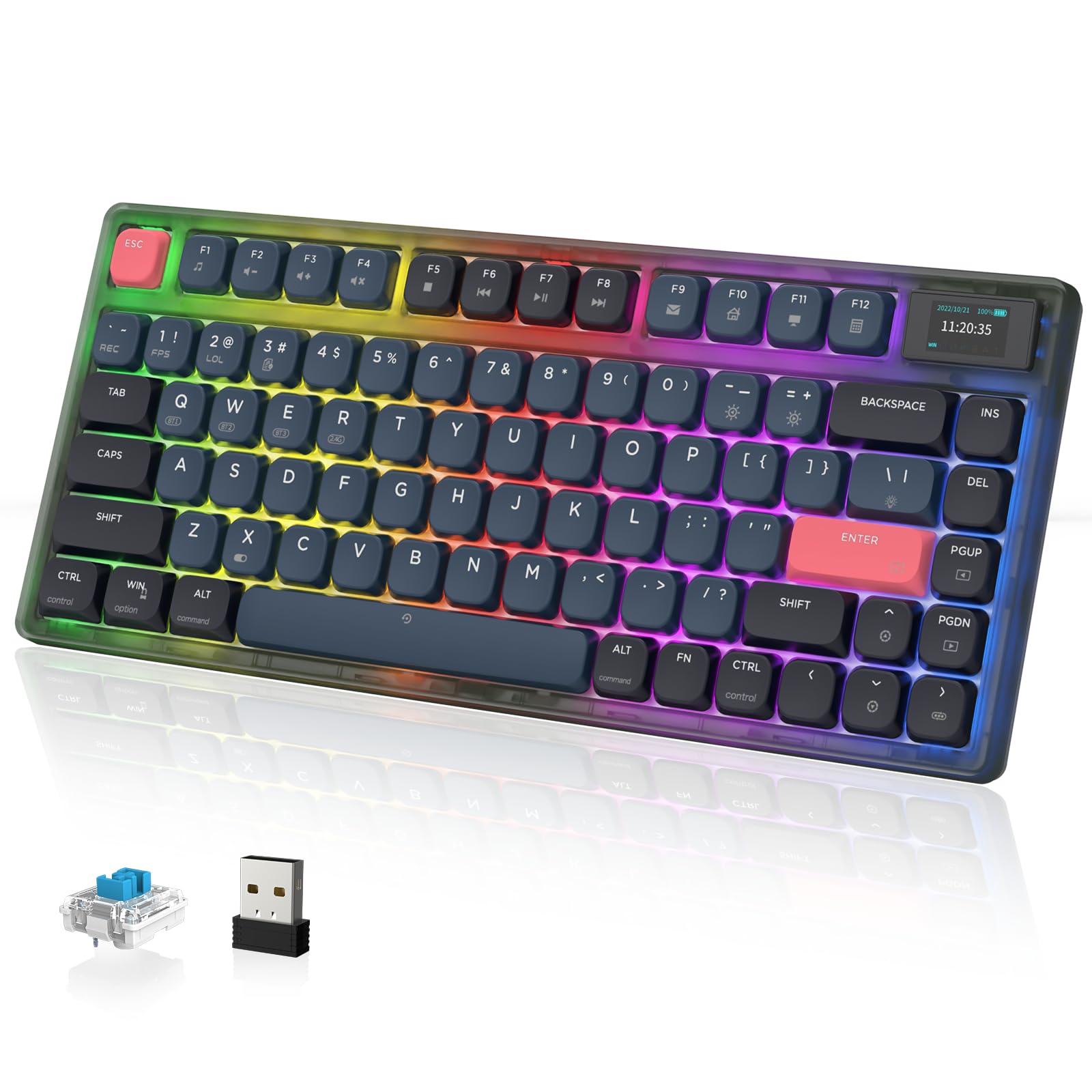 AJAZZ AK832 薄型メカニカルキーボード ワイヤレスBT5.0/2.4G/有線接続 