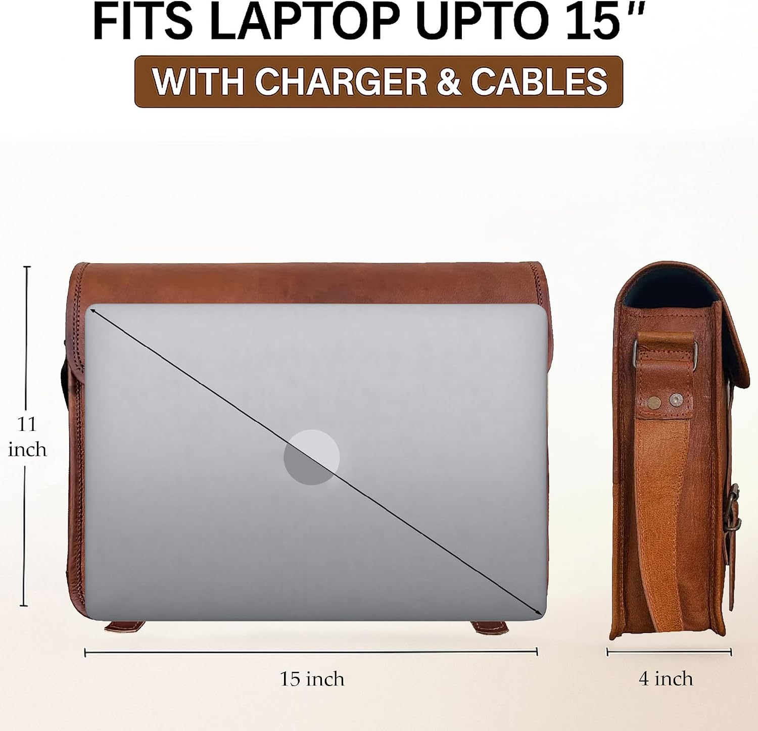 RUSTIC TOWN Leather Messenger Bag for Men Women - Full Grain Leather Laptop Satchel Office Shoulder Bag