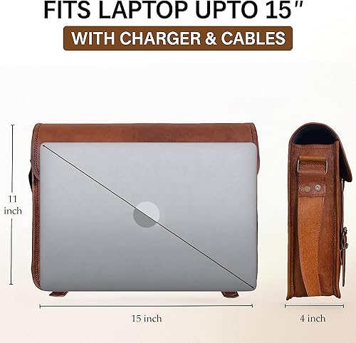 Miniatura 3 de RUSTIC TOWN Bolso bandolera de cuero para hombres y mujeres, bolso de hombro de cuero de grano completo para computadora portátil