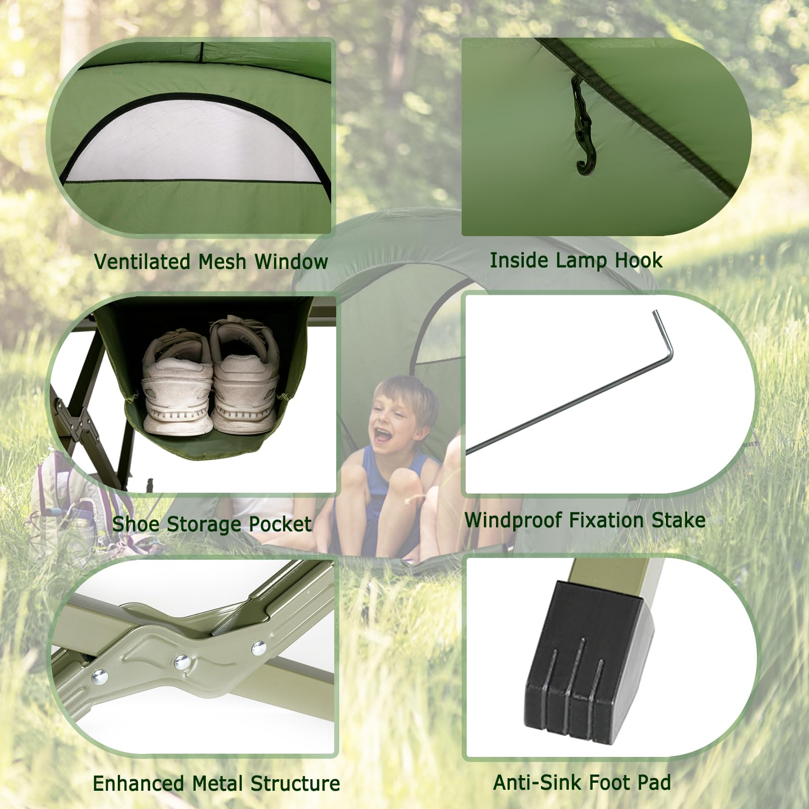 HOMASIS 4 in 1 Campingzelt für 2 Personen, erhöhtes Doppelzelt mit Feldbett, Kuppelzelt mit aufblasbarer Matratze, wasserdichtes Zelt mit Regendecke & Tragetasche, 194 x 146 x 160 cm