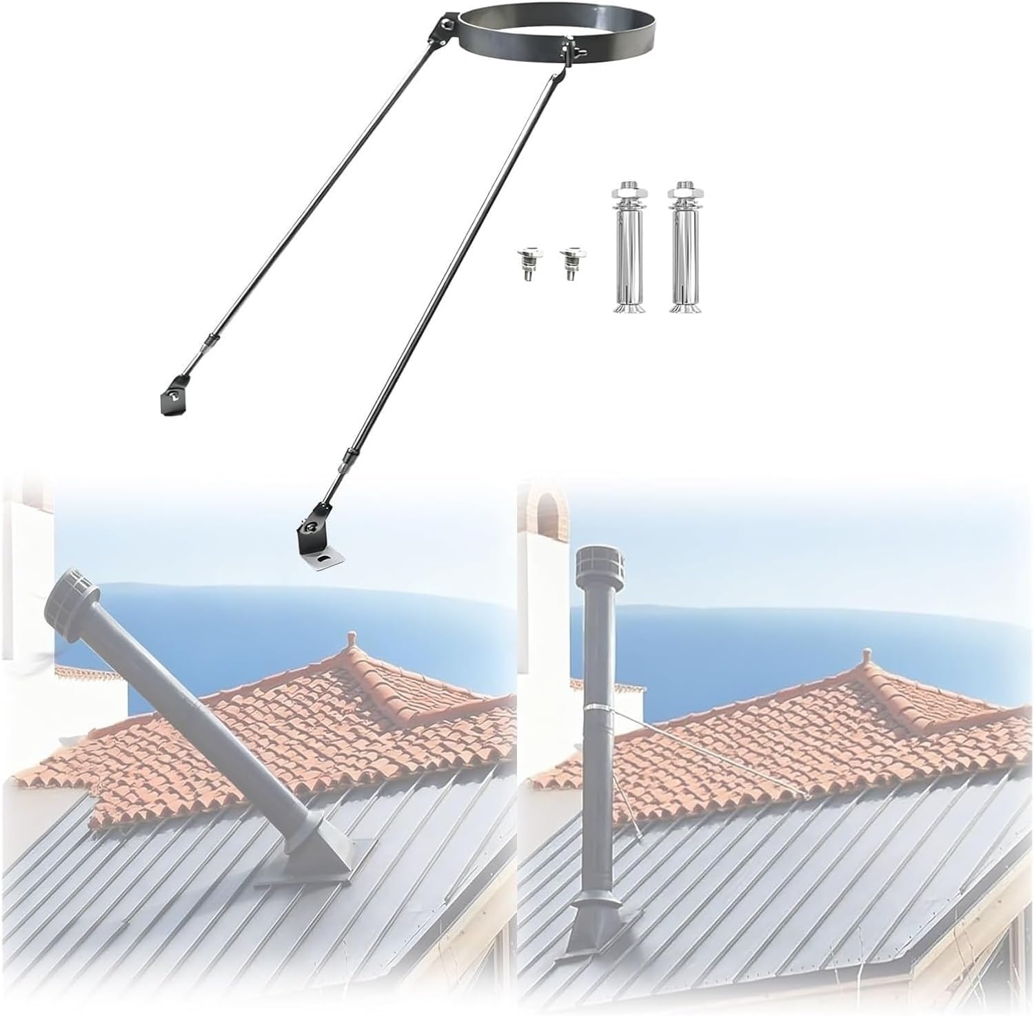 Pipe Supports,Chimney Roof, Roof Support Diameter Stove Ventilation Drainage Tube Fixing Bracket for Boiler Room/Villa Rooftop(Hoop Dia 7.3"(185mm))