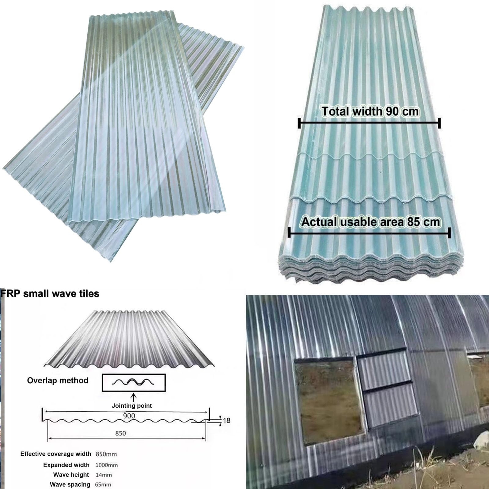 1.2mm Planchas Transparentes Tejados, 2/4/5/8/10/13/15/20pcs Hojas De Techo Corrugado, Paneles Para Tejado Resistentes Al Impacto, FRP Con Resistencia A Los Rayos UV (0.9×0.9m,4pcs)