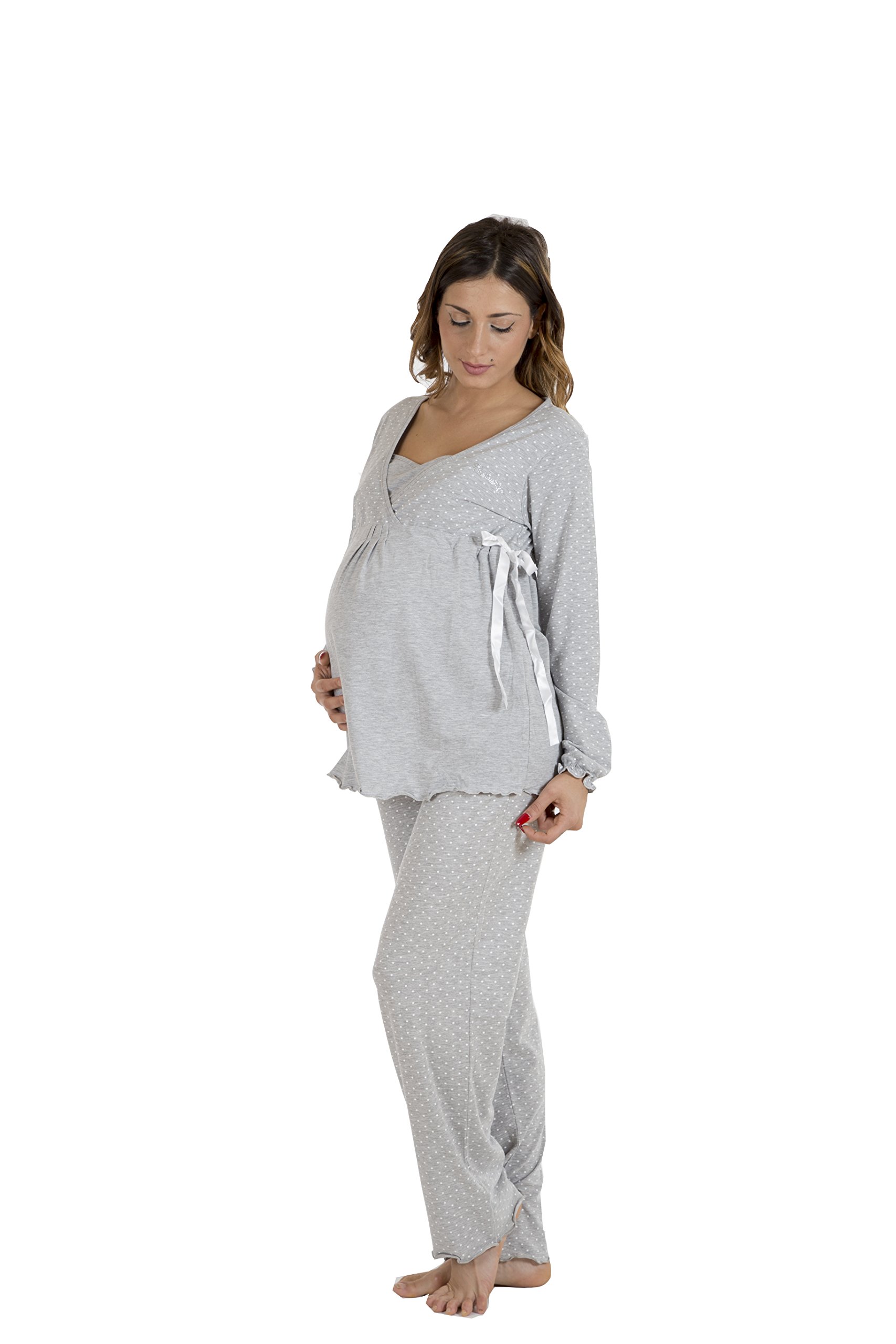 Premamy - Pyjama für Mutterschaft, Schleife Stil, Zwei-Wege-Stretch-Baumwolle, prä-Post-Partum