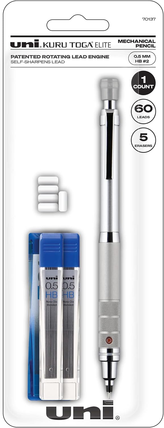 uniball Kuru Toga Elite Mechanical Pencil Starter Kit with Silver