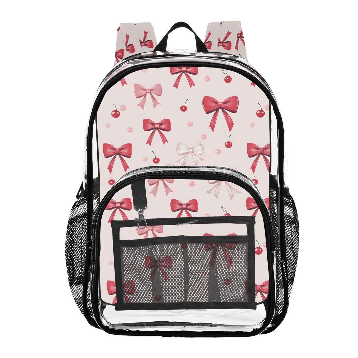 ALAZA Bow Cherry Lovely Clear Backpack PVC Transparent Bookbag Heavy Duty for Student Boy Girl Kids Adult School Travel Work