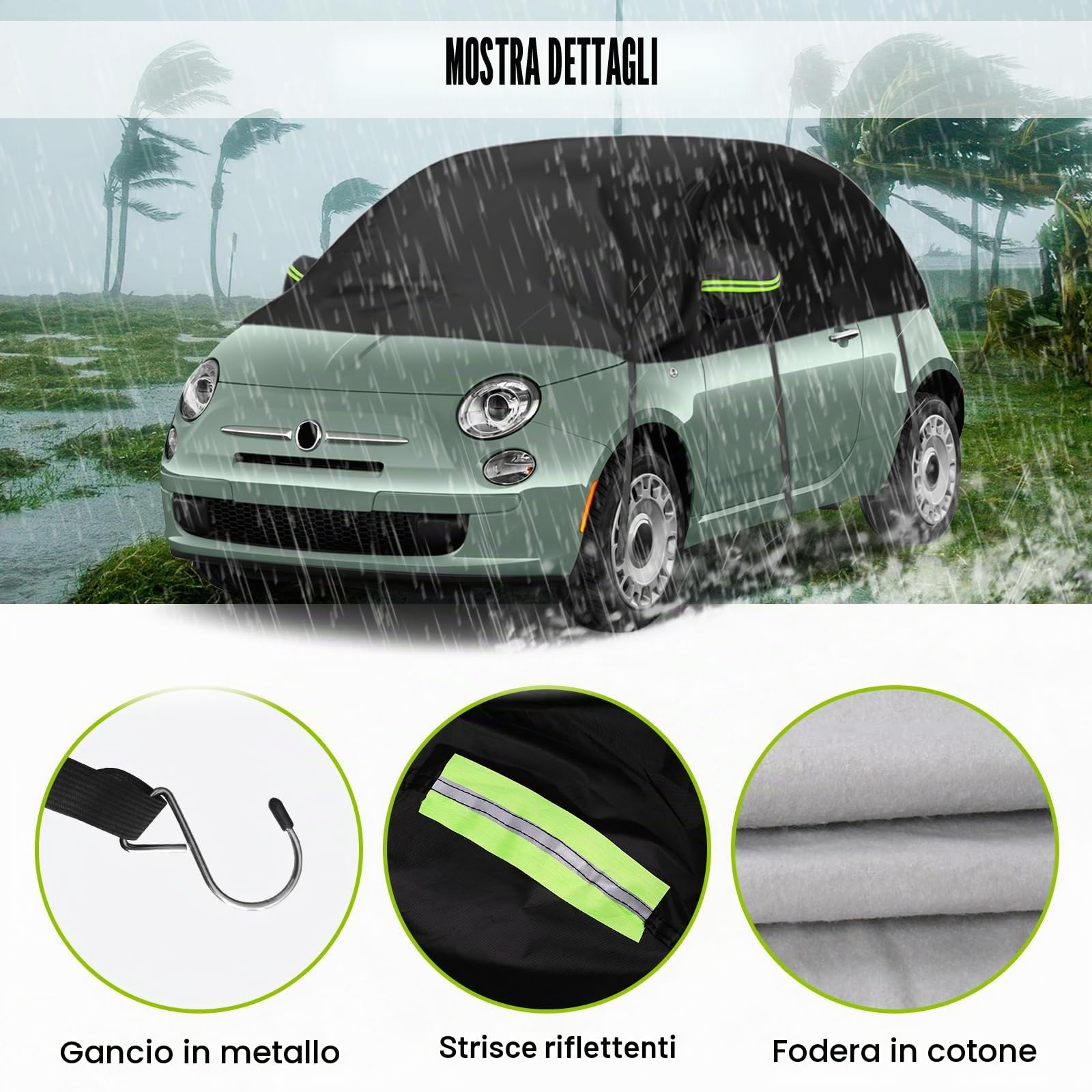 Telo Copriauto per Hatchback Universale 300*150*49cm, Copriauto Protettivo per Tetto Morbido Impermeabile Sostitutivo per Fiat 500/Abarth 595, per Up/Seat MII, per Picanto/Citroen C1, Mezzo Garage