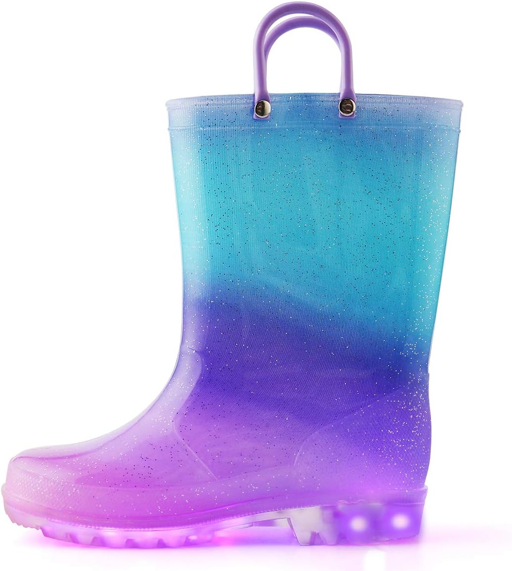 Toddler Light Up Rain Boots Patterns and Glitter Rain Boots for Girls Boys with Handles