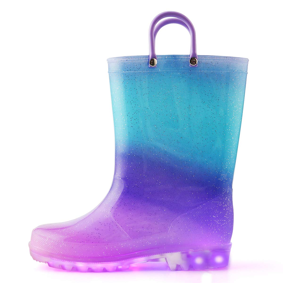K KomFormeToddler Light Up Rain Boots for Girls Boys Waterproof Rain Boots with Handles Outdoors