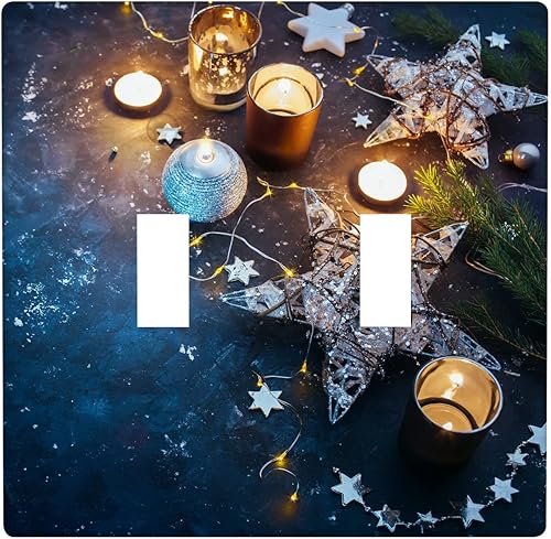 Miniatura 69 de Cubierta de interruptor de luz dúplex de 1 banda, cubierta decorativa de Navidad con copos de nieve rojos, placa frontal decorativa para cocina