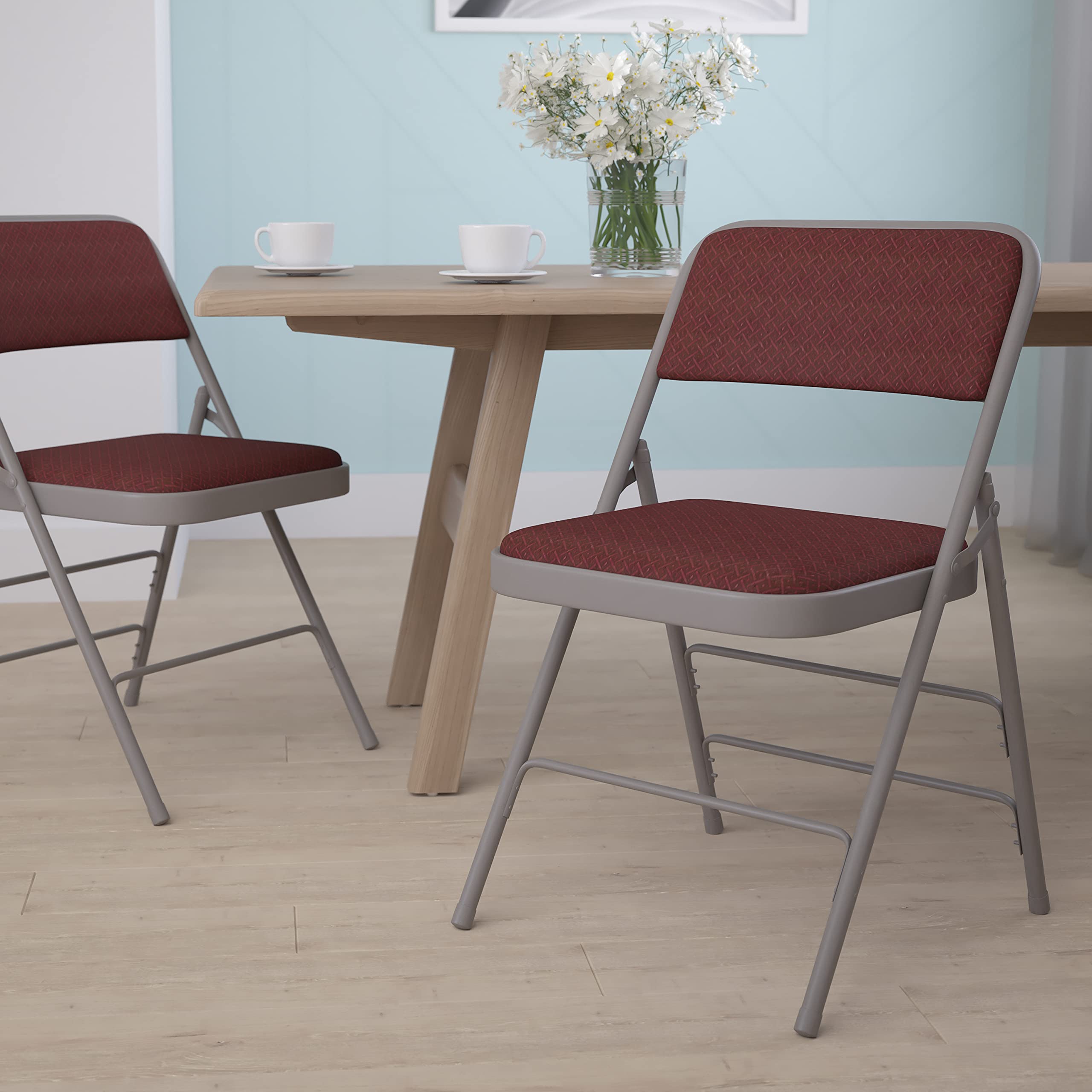 Flash Furniture Hercules Series Chaise Pliante incurvée à Triple Renfort et Double charnière en Tissu à Motif Bordeaux