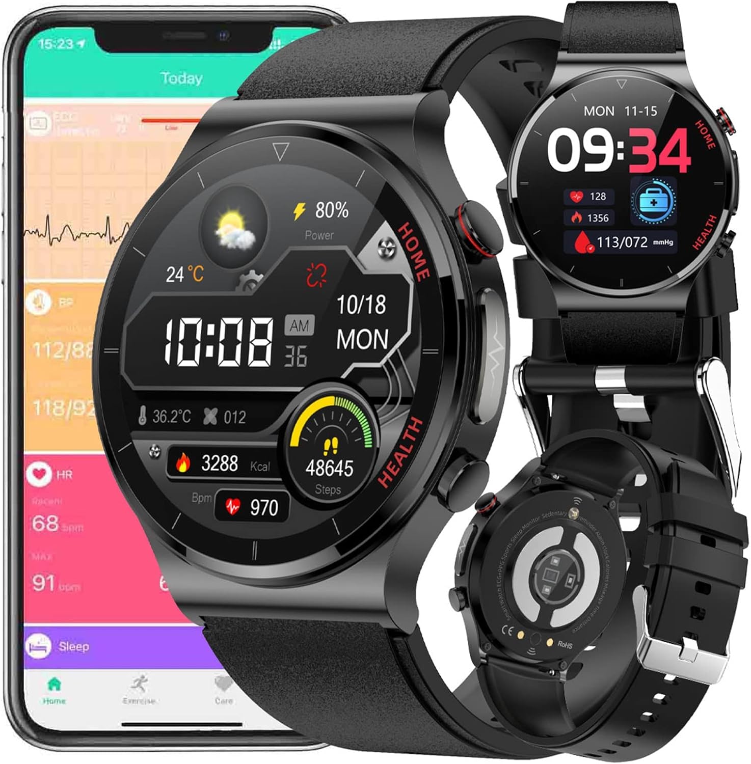 Smartwatch ECG Herren Damen, ECG Fitness Tracker Mit Körpertemperatur