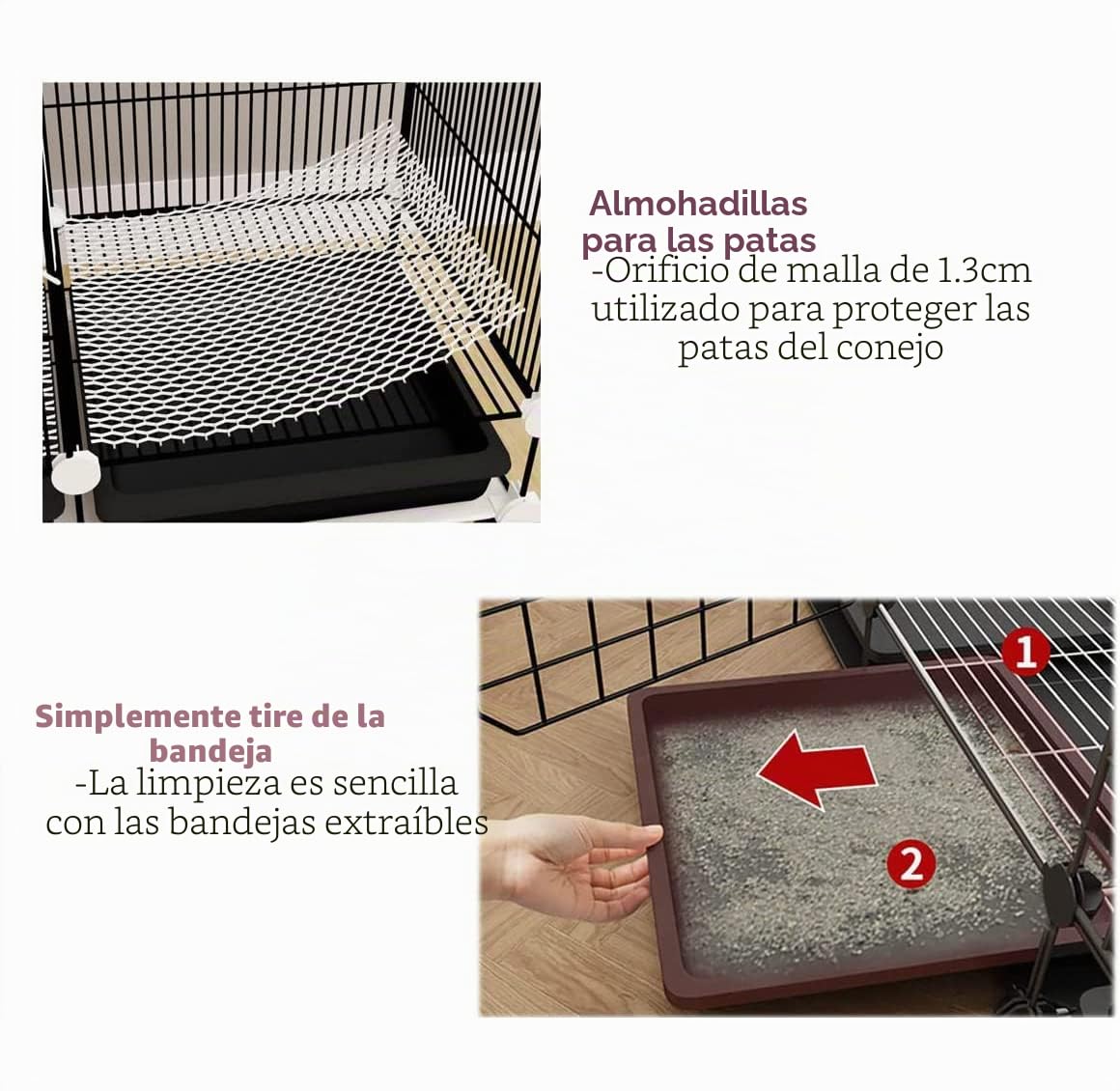Jaula para Conejos con 2 bandejas deslizantes Profundas y protección contra la orina, Gran Jaula para cobayas con Malla metálica, 75 x 39 x 90 cm