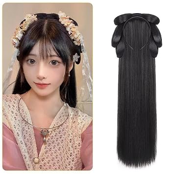Chinese Vintage Wig Ancient Chinese Traditional Style Wig for Women Geisha Headband Wig Retro Headwear Synthetic Chinese Ancient Wig Bun Hair Pieces Hanfu Headdress Cosplay Girl Wig Color 22.81