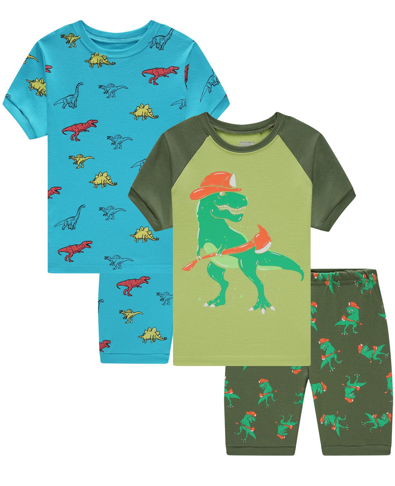 Dolphin&Fish Boys Summer Pajamas 4Pieces Set Boys Short Sleeve Cute Print Toddler Kids Sleepwears.