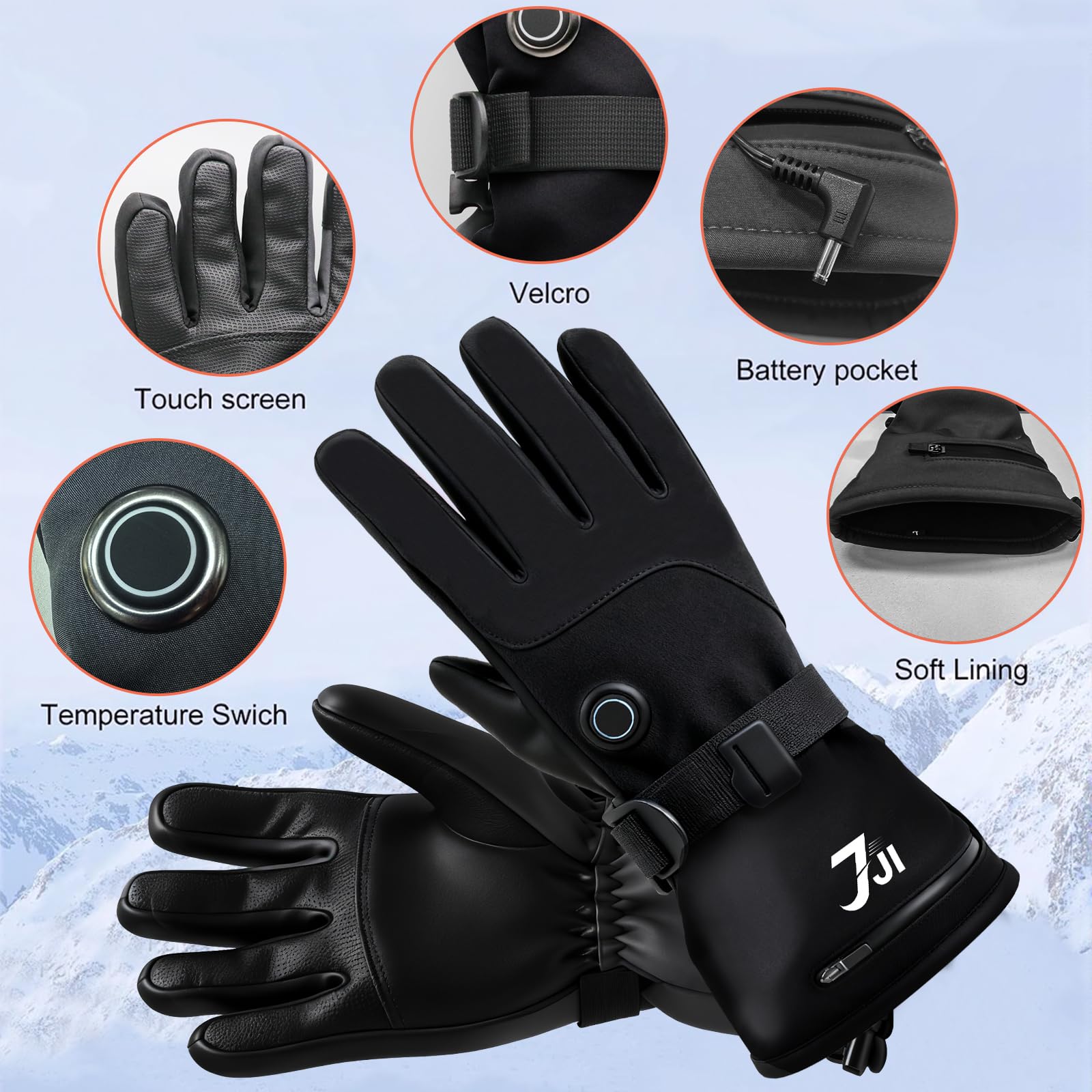 Guanti Riscaldabili, Guanti Elettrici Ricaricabili Uomo Donna, 7,4 V x 3000 mAh Tipo C, Touchscreen Impermeabile, 3 Temperature Regolabili, Invernali da Esterno per Moto, Ciclismo, Sci
