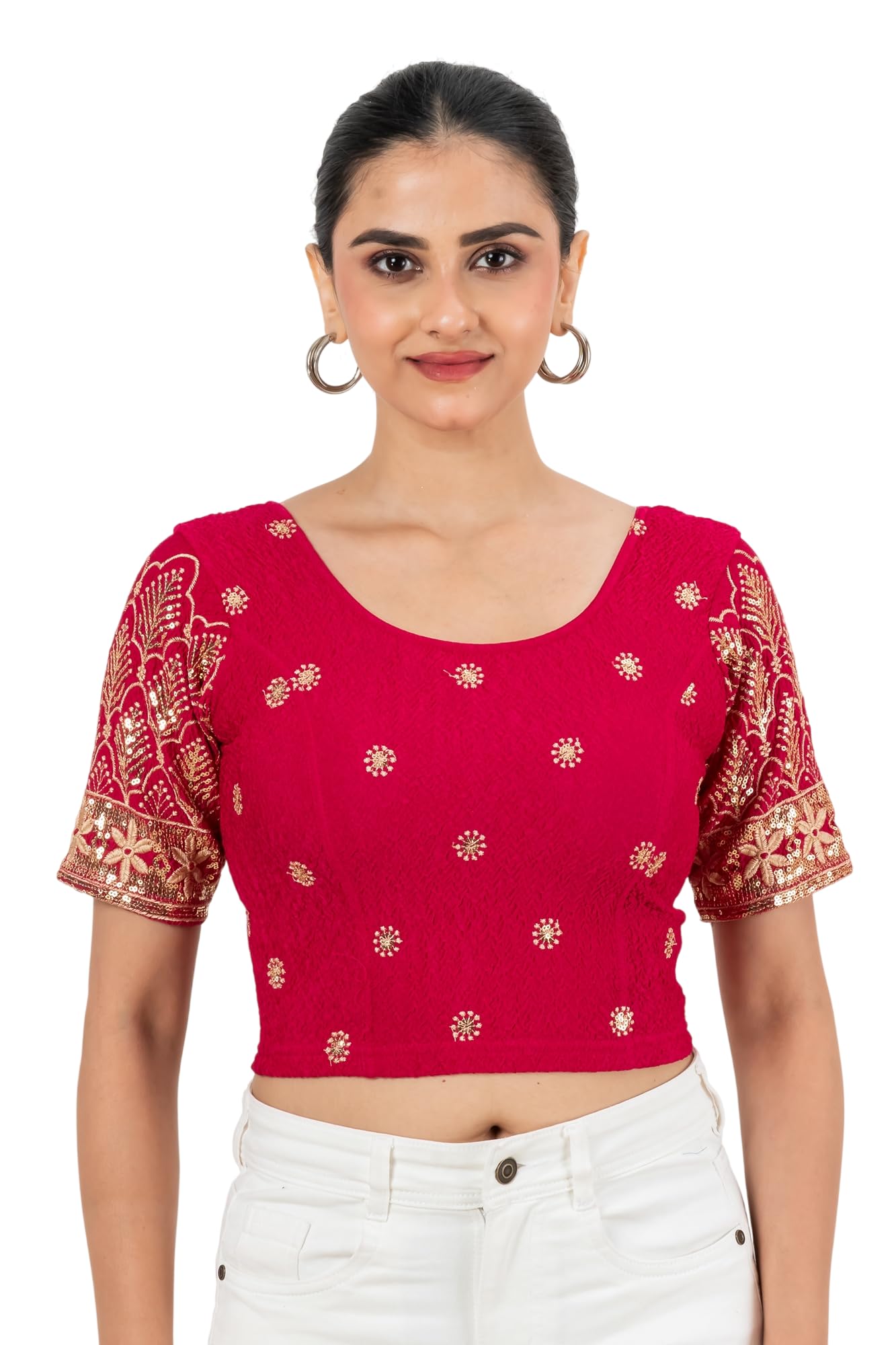 Blouses for Women Readymade Stylish | Stretchable Lycra Zari Sequence Work Saree Blouse for Women Ethnic Blouse-picture-49