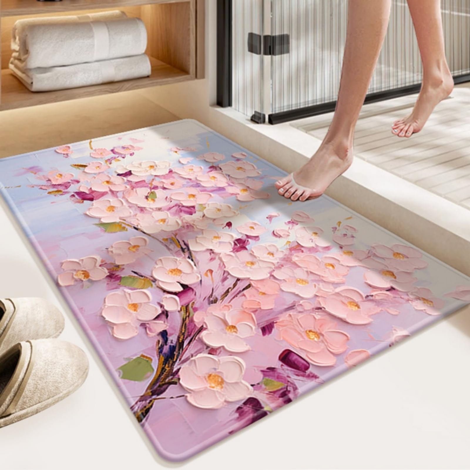 Tapis de cuisine en terre de diatomée rose au fini doux premium