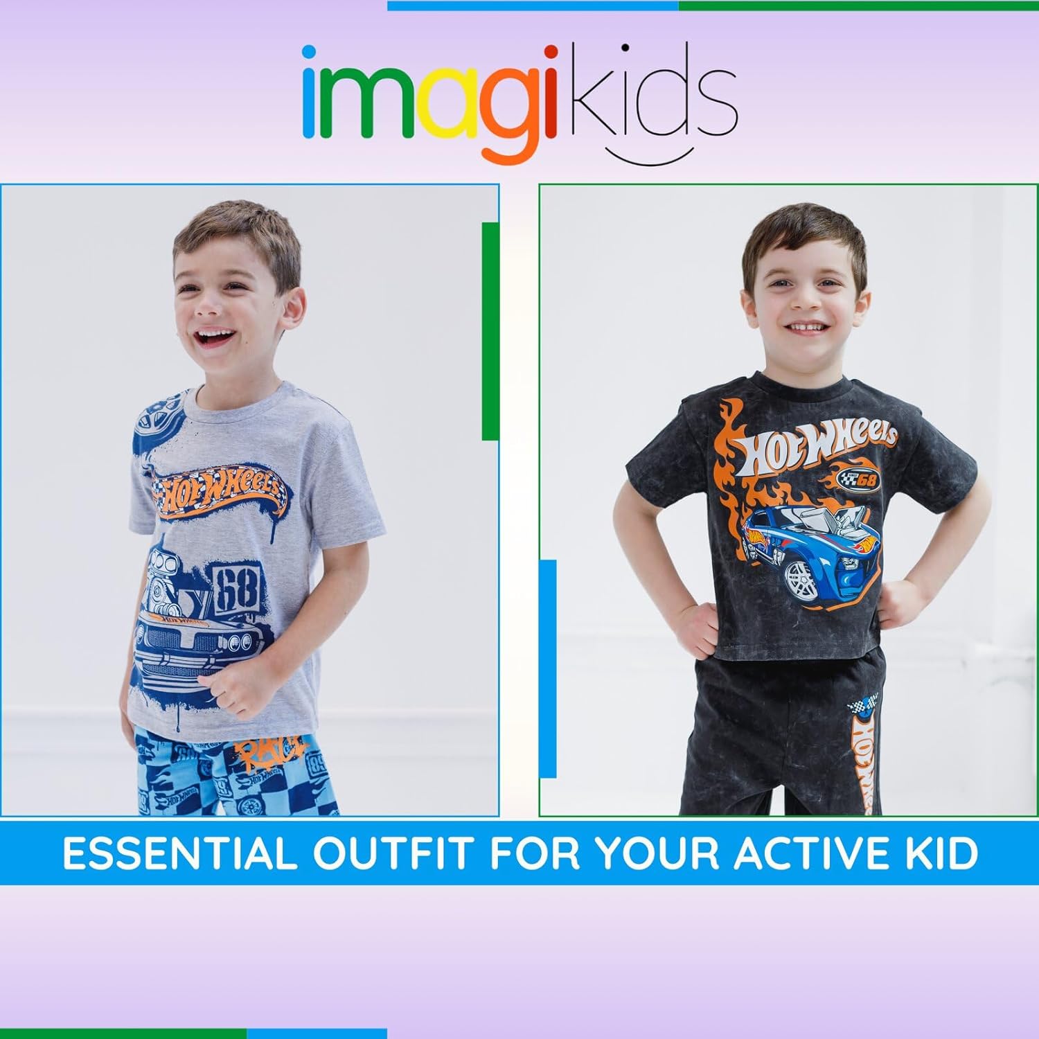 Hot Wheels T-Shirt and French Terry Shorts Outfit Set Toddler to Big Kid - Image 3