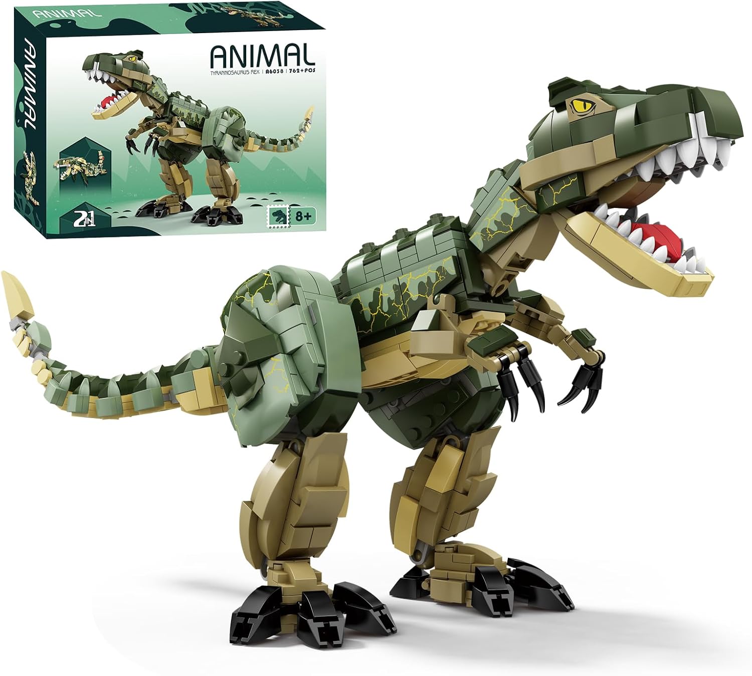 KAZI Dinosaur Toy Building Set for Kids,2 in 1 Dino Toys for Boys Ages 8+,2 Building Options - T Rex to Mosasaur Dinosaur Figures,Gift Idea for Birthday,Easter Basket Stuffers