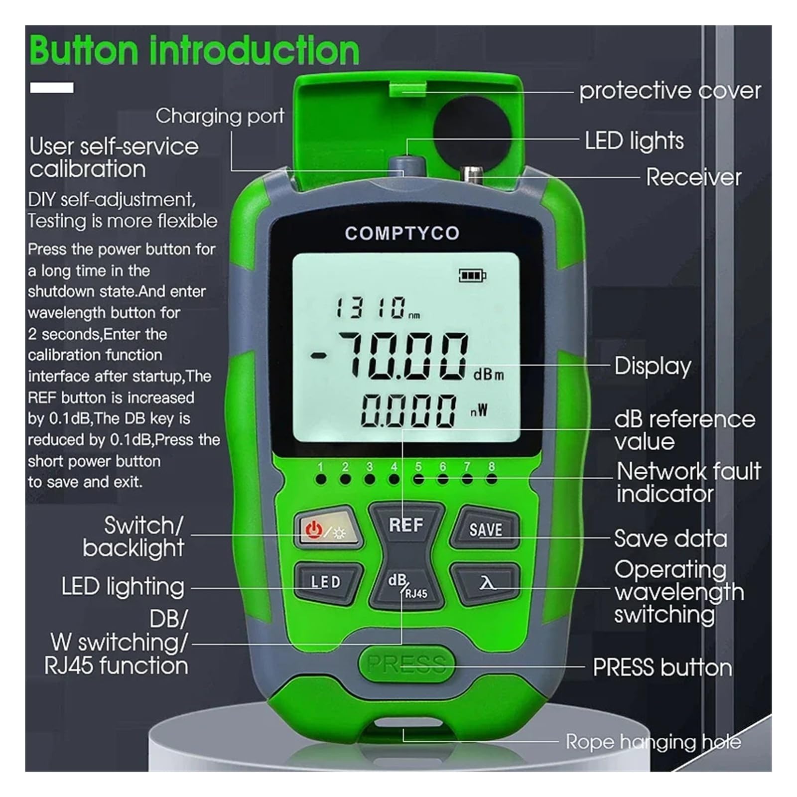 Mini medidor de potencia óptica MC7/MC5, probador de Cable de fibra óptica OPM-70 ~ + 10/-50 ~ + 26dBm con prueba de red e iluminación LED Error bajo